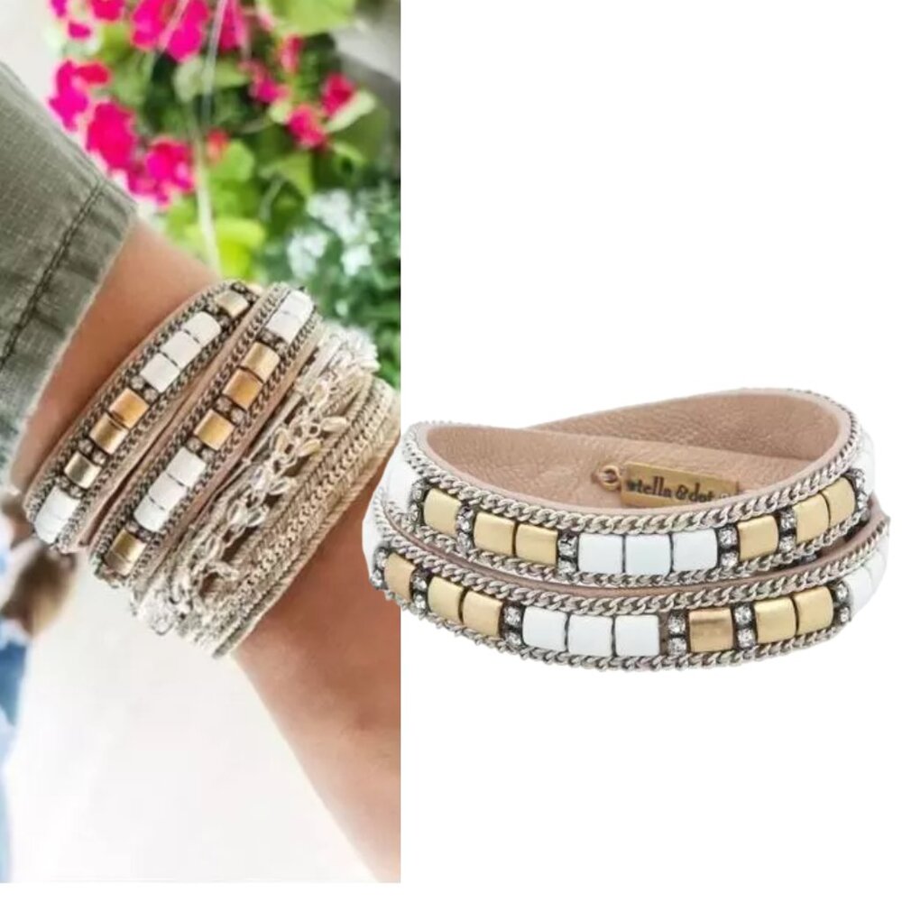 STELLA & DOT Cady beaded leather wrap bracelet